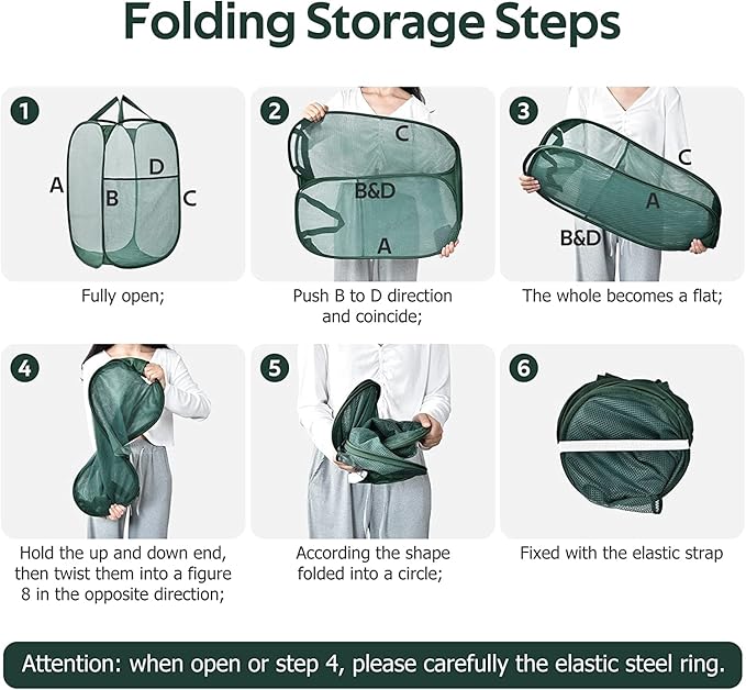 Pop Up Laundry Hamper,Collapsible Horizontal Baskets with Handles & Side Pocket,Foldable Sturdy mesh for Laundry Room,Bathroom,Kids Room,College Dorm Travel (Green)