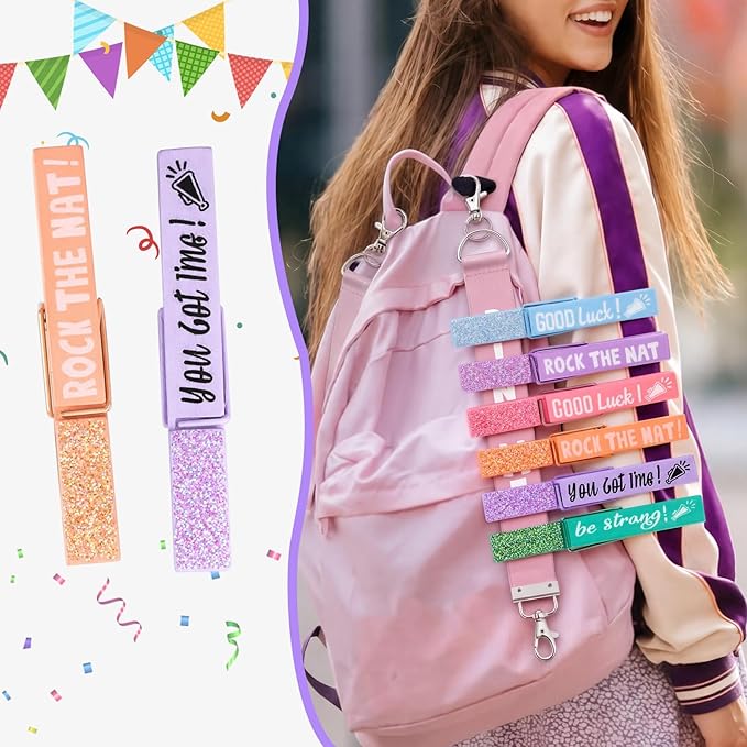 Kigeli 30 Pcs Spirit Clips Cheer Pins Cheerleader Gifts Clothes Pins for Backpacks Competition Glittered for Team Cheer Gifts Stuff Supplies Party Favors Accessories Bulk (Macarons Color,Glitter)