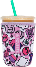 Reusable Neoprene Insulator Sleeve for Iced Coffee & Cold Soda, Coffee Sleeves for Iced & Hot Drinks, Cold Beverage Cooler Compatible with Starbucks, Dunkin (Checkerboard Halloween, Small: 16-18oz)