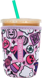 Reusable Neoprene Insulator Sleeve for Iced Coffee & Cold Soda, Coffee Sleeves for Iced & Hot Drinks, Cold Beverage Cooler Compatible with Starbucks, Dunkin (Checkerboard Halloween, Small: 16-18oz)