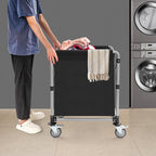 Commercial Laundry Cart with Wheels, 220LBS Capacity Heavy Duty Rolling Laundry Sorter with Steel Frame and Waterproof Oxford Cloth, Folding Laundry Hamper with Removable Bag for Home & Hotel (Black)