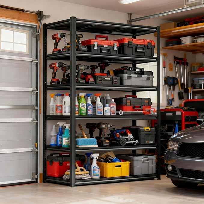 Adjustable 6-Tier Garage Shelving, Heavy Duty Steel Storage Rack, High Load Capacity, Ideal for Garage, Warehouse, or Home Organization (6-Tier 78" H x 40" W x 18" D)