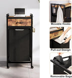 Laundry Hamper, Laundry Sorter, Rolling Laundry Basket with Drawer, 18 Gal (68 L), Pull-Out and Removable Oxford Fabric Bags, Black and Rustic Brown