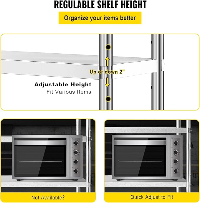 VEVOR Storage Shelf, 5-Tier Storage Shelving Unit, Stainless Steel Garage Shelf, Heavy Duty Storage Shelving, 1650 Lbs Total Capacity with Adjustable Height