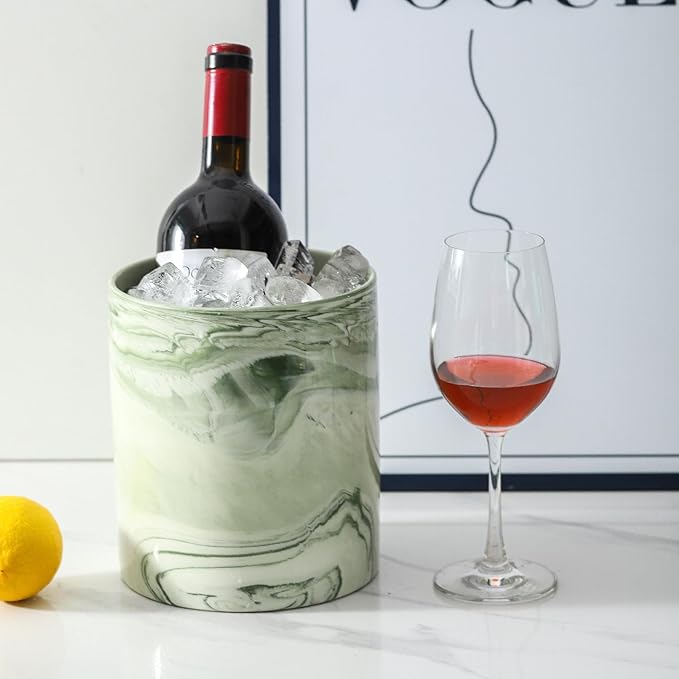 7.2 inch Large Utensil Holder for Kitchen Counter, Marble Utensil Crock Spatula Holder for Countertop Cooking Tools Storage Caddy Farmhouse Kitchen Decor (Marble-Green)