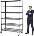 6000Lbs Capacity Heavy Duty Storage Shelves Commercial Wire Shelving Unit and Storage Adjustable NSF 6 Tier Metal Rack Shelf on Wheels for Garage Basement, 76 H x 48 L x 18 D - Black