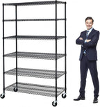 6000Lbs Capacity Heavy Duty Storage Shelves Commercial Wire Shelving Unit and Storage Adjustable NSF 6 Tier Metal Rack Shelf on Wheels for Garage Basement, 76 H x 48 L x 18 D - Black