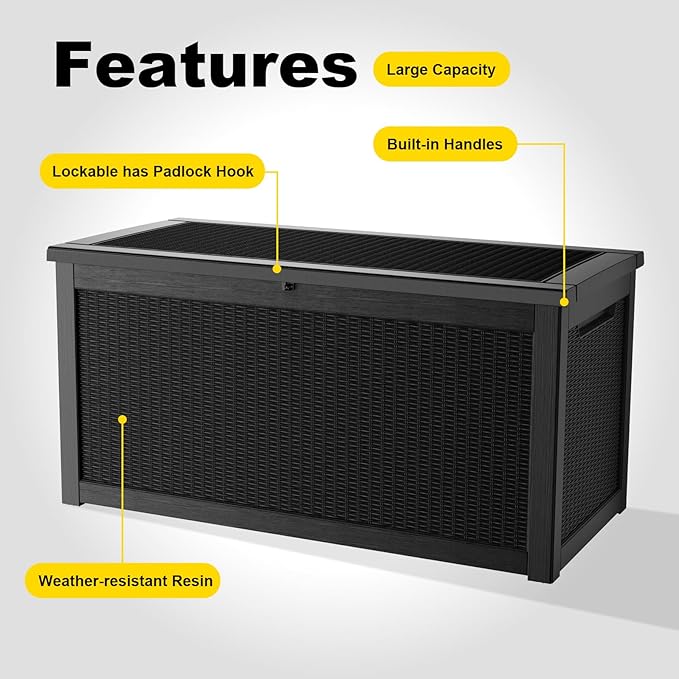 EasyUp 320 Gallon Deck Boxes Waterproof, Outdoor Large Storage Boxes with Lids, Outside Resin Storage Box & Deck Boxes for Patio, Garden Use(Black)