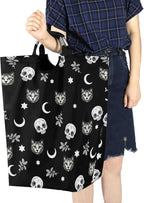 Gothic Moon Skull Cat Laundry Basket for College Dorm,50L Collapsible Portable Laundry Hamper Storage Basket for Toys Clothes Organizer