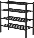 4 Tier Bamboo Shoe Rack for Closet Free Standing Wood Shoe Shelf for Entryway Small Space Stackable 27"x11"x26" (Black)