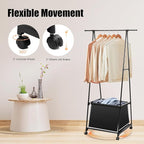 Laundry Cart with Hanging Rack, Metal Rolling Laundry Cart Laundry Hamper with Fabric Storage Basket Clothes Rack with Lockable Wheels for Hanging Clothes & Storing Toys Hats (Black)