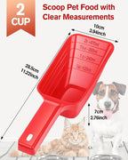 2 Cup Dog Food Scoop(2 Pack), Plastic Pet Food Scoop with Measuring Lines for Accurate Pet Food Portions,Dishwasher Safe (Red)