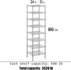 21" Deep x 24" Wide x 86" Height Wire Shelving Kit | 8-Tier | NSF Commercial Storage Rack Unit