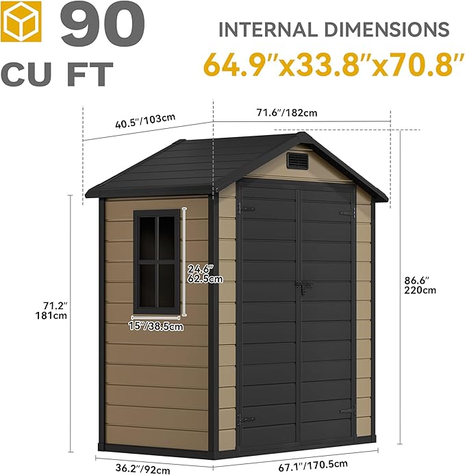 DWVO 6x4 FT Resin Storage Shed with Floor, Outdoor Storage Shed with Lockable Door, Window and Vents, Waterproof Plastic Tool Storage for Garden, Backyard, Patio, Lawn