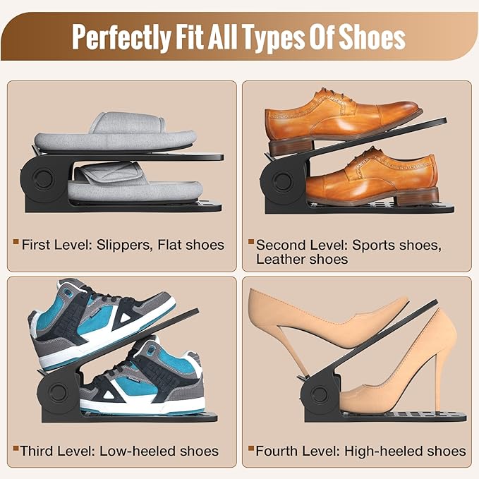 Neprock Shoe organizer for closet,16 pack thickned shoe stacker storage space saver, Double Deck Shoe Rack Holder for Closet Organization(Black)