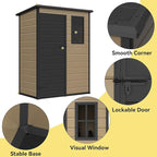 DWVO 5x3ft Resin Outdoor Storage Shed with Floor, Waterproof Lockable Storage Shed with Window, Plastic Outside Tool Storage for Garden, Backyard, Patio, Lawn, Brown