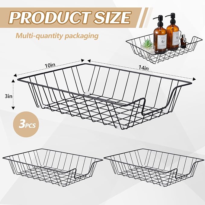 Yeaqee 3 Pcs Letter Tray Wire Paper Trays Stackable File Desk Organizer Metal File Paper Holder Basket for Desk Desktop Letter Storage for Office Home Classroom School (Black,14'' X 10'' X 3'')