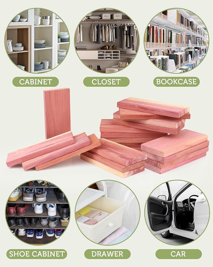 Cedar Blocks for Clothes Storage, Aromatic Scent Cedar Wood Planks for Closets, Kitchen Storage and Drawers Freshener, 20 Pack