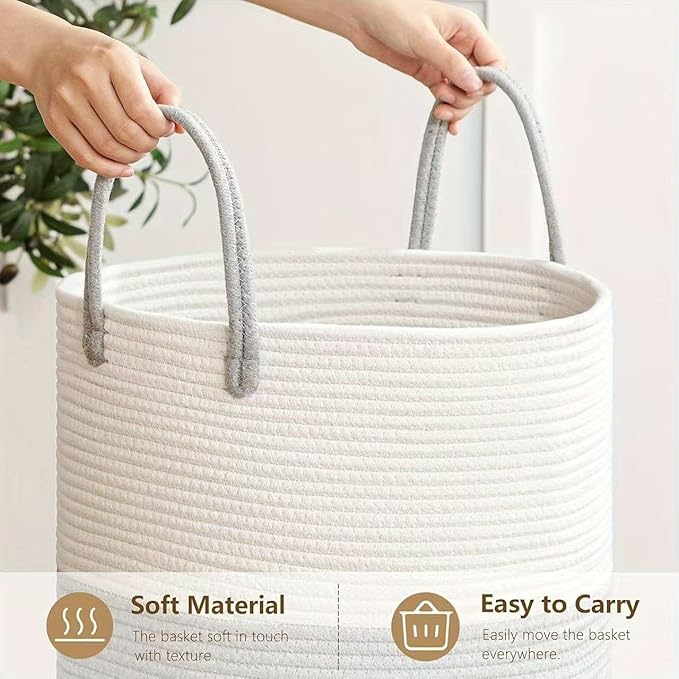 58L Cotton Rope Laundry Basket - Large Collapsible Storage Hamper with Handles Suitable for seasonal storage, toy storage, and a great gift for women (Colorful)
