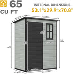 DWVO 5x3ft Resin Outdoor Storage Shed with Floor, Waterproof Lockable Storage Shed with Window, Plastic Outside Tool Storage for Garden, Backyard Patio