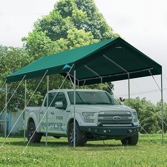 ADVANCE OUTDOOR 12x20 ft Canopy Garage Heavy Duty Carport Car Boat Shelter Party Tent, Adjustable Peak Height from 9.5ft to 11ft, Green