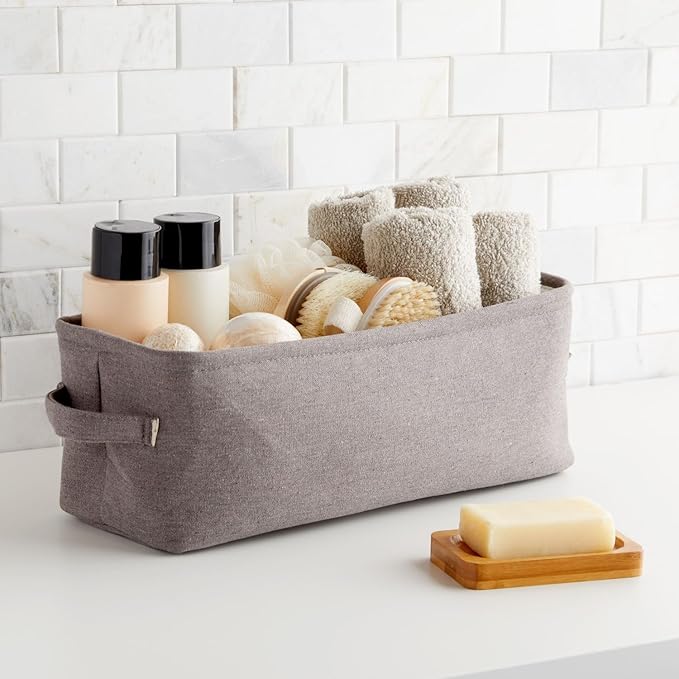 Juvale Rectangular Toilet Paper Storage Basket - Space-Saving Narrow Bathroom Storage Bin - Toilet Paper Organizer & Countertop Bathroom Caddy - Jute Fabric Bin - Gray, 16 x 6 x 5.5 in