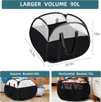 Laundry Basket with Handles 90L, Collapsible Laundry Baskets, Foldable Laundry Basket, Tear-proof Dirty Clothes Pop Up Hampers for Laundry, Bedroom, Bathroom, Dorm, Kids Room, Travel or Campout Black