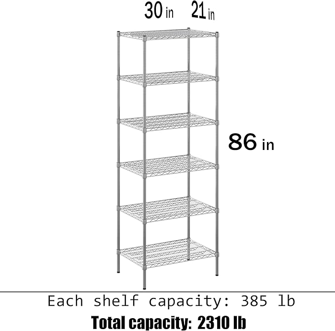 21" Deep x 30" Wide x 86" Height Wire Shelving Kit | 6-Tier | NSF Commercial Storage Rack Unit
