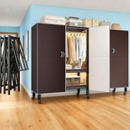 Heavy Duty Portable Closet with Cover Magnetic Doors, Metal Rolling Clothes Rack Heavy Duty 1500LBS, Foldable Clothing Rack, Garment Racks for Bedroom/LivingRoom/Rental (KT Coffee, 59.05in)