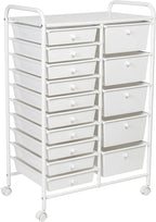 Honey-Can-Do 15-Drawer Metal Rolling Storage Cart, White Steel Multi-Purpose Organizer with Wheels, Heavy Duty Mobile Utility Trolley for Home Office, School, and Craft Supplies