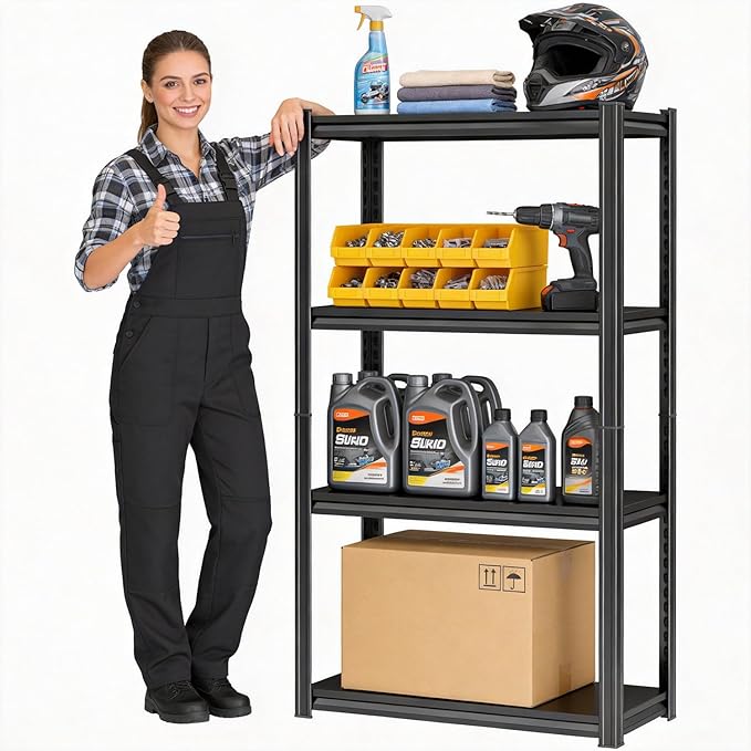 4-Tier Metal Garage Shelving Heavy Duty Adjustable Storage Shelves 2000lbs Capacity Steel Shelving Units Tool Rack Corner Shelf for Equipment & Tools (27.6" W × 13.8" D × 59.1" H)