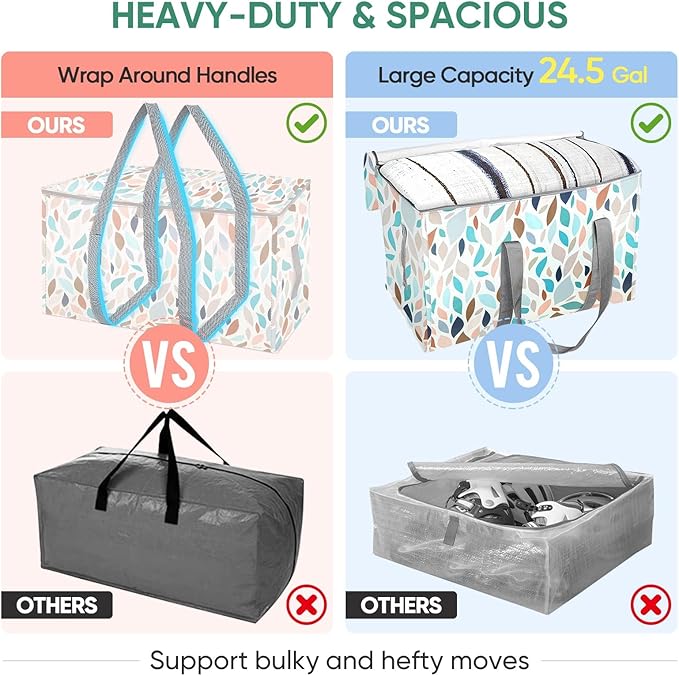 BALEINE 2-Pack Oversized Moving Bags with Reinforced Handles, Heavy-Duty Storage Tote for Clothes, Moving Supplies (Mosaic, 2-Pack)