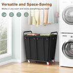 Hoctieon 2 Section Laundry Sorter Cart, 400L Rolling Hamper with Wheels, Industrial Laundry Basket Organizer, Extra Large Dirty Clothes Hamper for Home & Hotel, Heavy Duty, Black
