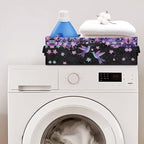 Narrow Storage Bin Toilet Tank Topper Baskets Universal Fabric Baskets Rectangular Foldable Storage Caddy Container for Towels Bathroom Essentials, Blue Violet Hummingbird Flower Black