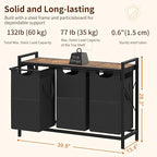 Heybly Laundry Hampers, 3 × 15 Gal (171 L) Laundry Basket with Large Desktop Sorter for Laundry Room Organization, Bathroom and Dorm Laundry Bags on Storage Shelf, Rustic Brown HLH003SR