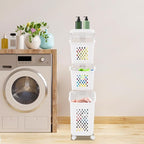 3/4 Tier Rolling Laundry Baskets Cart With Wheels,Laundry Hamper Sorter, Plastic Clothes Storage Hamper,for Kitchens, Laundry Rooms,Bedrooms (White-3)