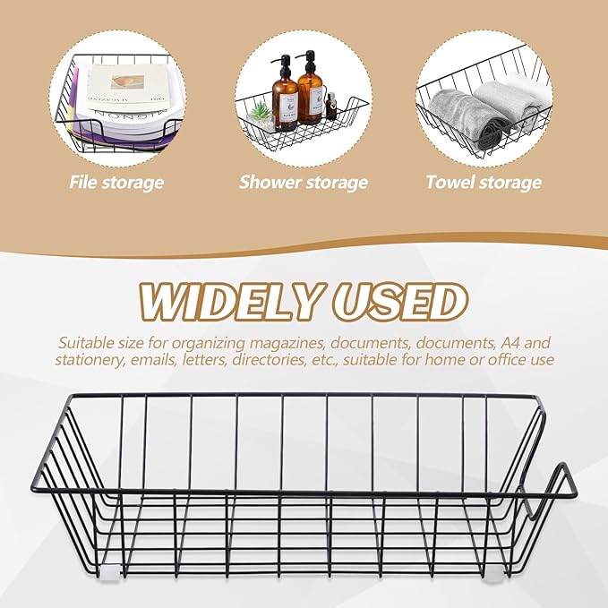 Yeaqee 3 Pcs Letter Tray Wire Paper Trays Stackable File Desk Organizer Metal File Paper Holder Basket for Desk Desktop Letter Storage for Office Home Classroom School (Black,14'' X 10'' X 3'')