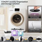 3 Pack Laundry Powder Container & Dryer Sheet Holder, Plastic Laundry Room Organization and Storage Jars with Lids, Labels & Scoops for Powder, Detergent, Scent Booster (Black Lid)
