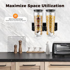 Wall-mounted Food Dispenser, 3L 2 Buckets Coffee Bean Candy Rice Dispenser, Dry Food Dispenser Cereal Dispenser Grain Storage Dispenser for Home, Kitchen, Countertop, Cutlery Rack (Black)