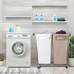 280L Laundry Cart with Wheels, Commercial Large Rolling Laundry Sorter, Heavy Duty Divided 2 Section Laundry Hamper with Steel Frame and Removable Bag for Laundry Room, Bedroom,Hotel Mix Color