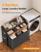 Laundry Sorter 3 Section: Laundry Hamper Basket with Shelf and Wheels - Rolling Laundry Basket Organizer with Drawers and Pull-Out Cart - Clothes Hamper for Living Room Bathroom Bedroom