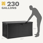 DWVO 230 Gallon Resin Outdoor Storage Box, XXL Double-Wall Waterproof Deck Box with Divider, Doubles as Table or Seating with 1000 lbs Capacity, Lockable (Black)