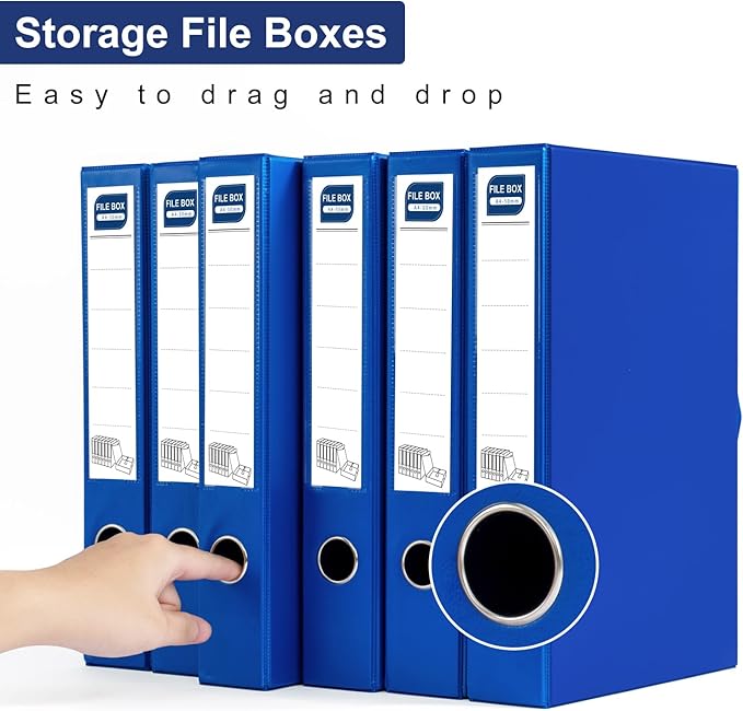 Storage File Boxes A4, 6 Pack Foldable File Box with Clip, 50mm Spine, Plastic Archives Cases with Magnetic Closure, Document File Folder Organizer Storage Filing Box for Office School, Blue