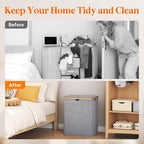 Lifewit 120L Double Laundry Hamper with Lid, Extra Large Bamboo Laundry Basket Dirty Clothes Hamper, 2 Section Laundry Bin Organizer for Laundry Room Bedroom with 2 Removable Liners & Bags,Light Gray