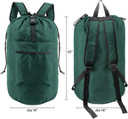 BeeGreen Laundry-Bag-Backpack-Heavy-Duty, Green Nylon Drawstring Portable Laundry Backpack Tall Foldable Extra Large Dirty Clothes Travel Bag with Handle College Dorm Apartment Essentials