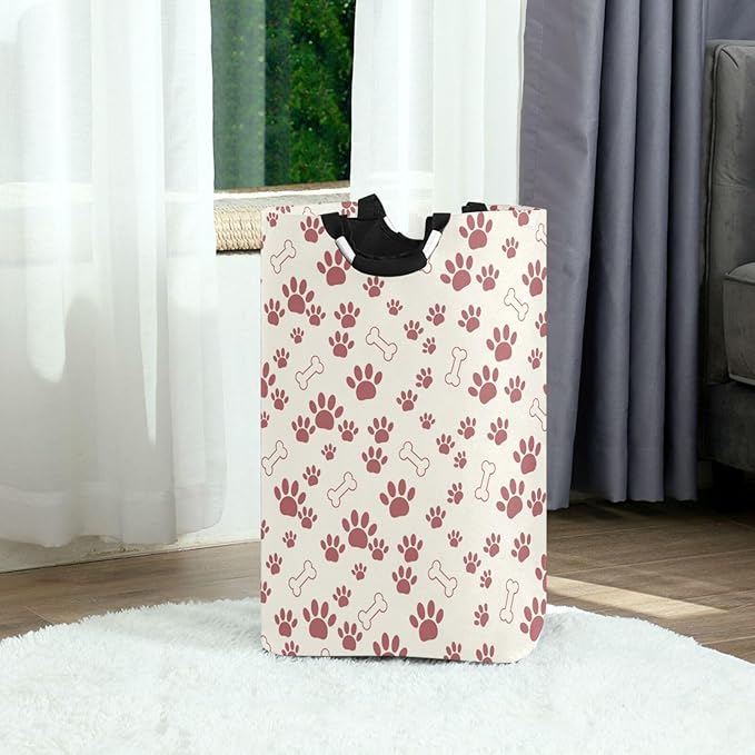Dog Paw Bone Laundry Basket for College Dorm,50L Collapsible Portable Laundry Hamper Storage Basket for Toys Clothes Organizer