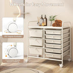 RELAX4LIFE 9 Drawer Rolling Storage Cart - Mobile Drawer Carts for Craft Art Supply Paper Salon, Utility Cart on Wheels for Classroom Teacher School Office, Rolling Cart with Drawers (Ivory White)