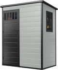 DWVO 5x3FT Outdoor Storage Shed with Fence-Style and Side Windows, Floor & Lockable Doors, Plastic Storage Shed, Storage Shed for Backyard and Garden, Blue-Gray