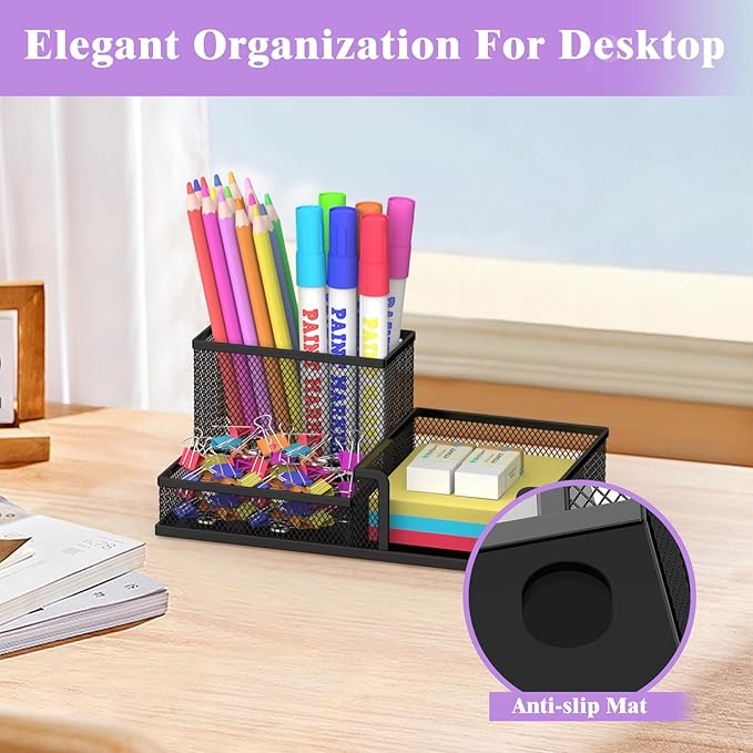 SUPEASY Pen Holder Desk Organizer, 2Pack Office Supplies Pencil Holder with 3 Compartments, Desk Accessories and Workspace Organizers for Home School, Black