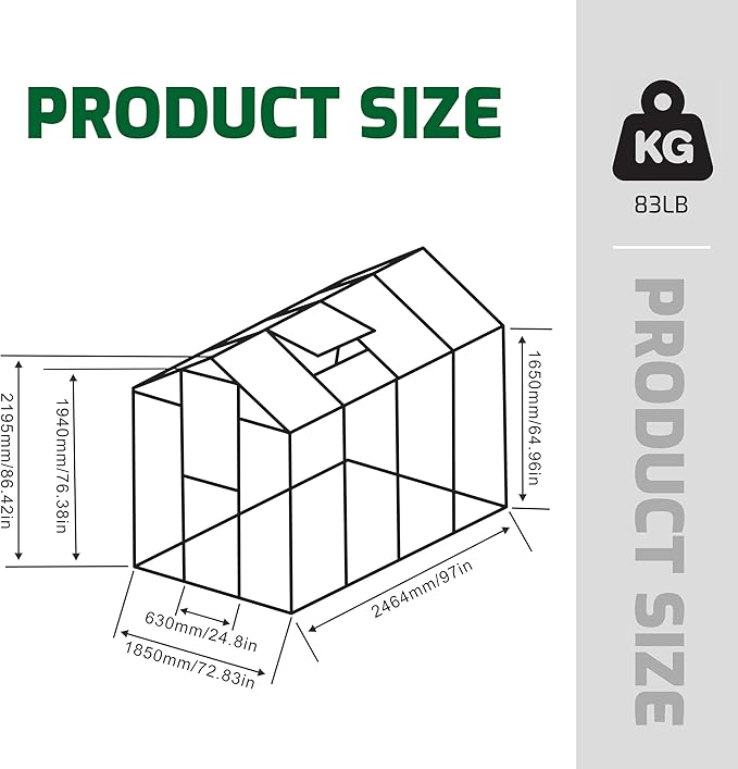 6x8 FT Outdoor Greenhouse, Polycarbonate Greenhouse with Raised Base and Aluminum Frame,Heavy-Duty Walk-in Greenhouses with Air Vent for Patio, Backyard,Lawn (6x8 FT)